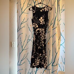 NWT Anne Klein Boat-Neck Tie-Waist Midi Dress, Navy and White Floral‎ Size 6